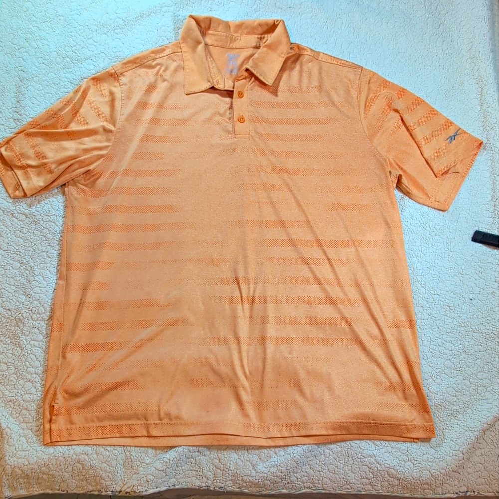 Reebok Speedwick Men's Orange Striped Polo Shirt 2XLT Big & Tall Button